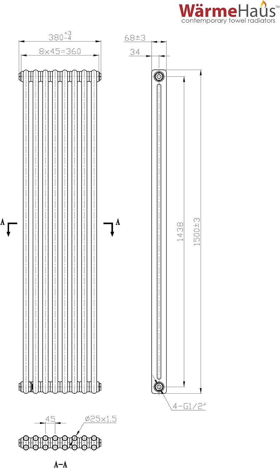 Vertical Double Column Radiator 1500x380mm White Cast Iron Style