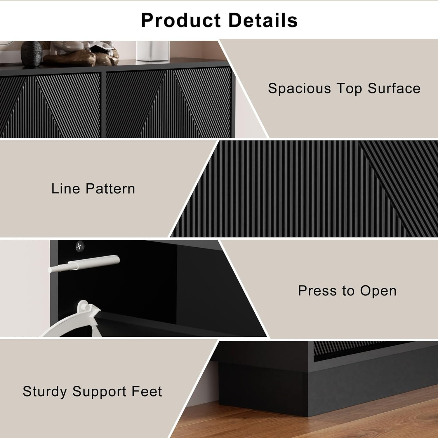 Black Slim Shoe Cabinet Storage | 3 Flip Drawers, 131cm, Anti-Tip Design