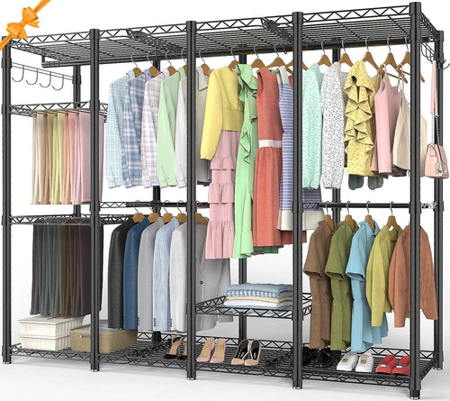 Heavy Duty 4-Layer Clothes Rail with Shelves & Pants Rack – Black