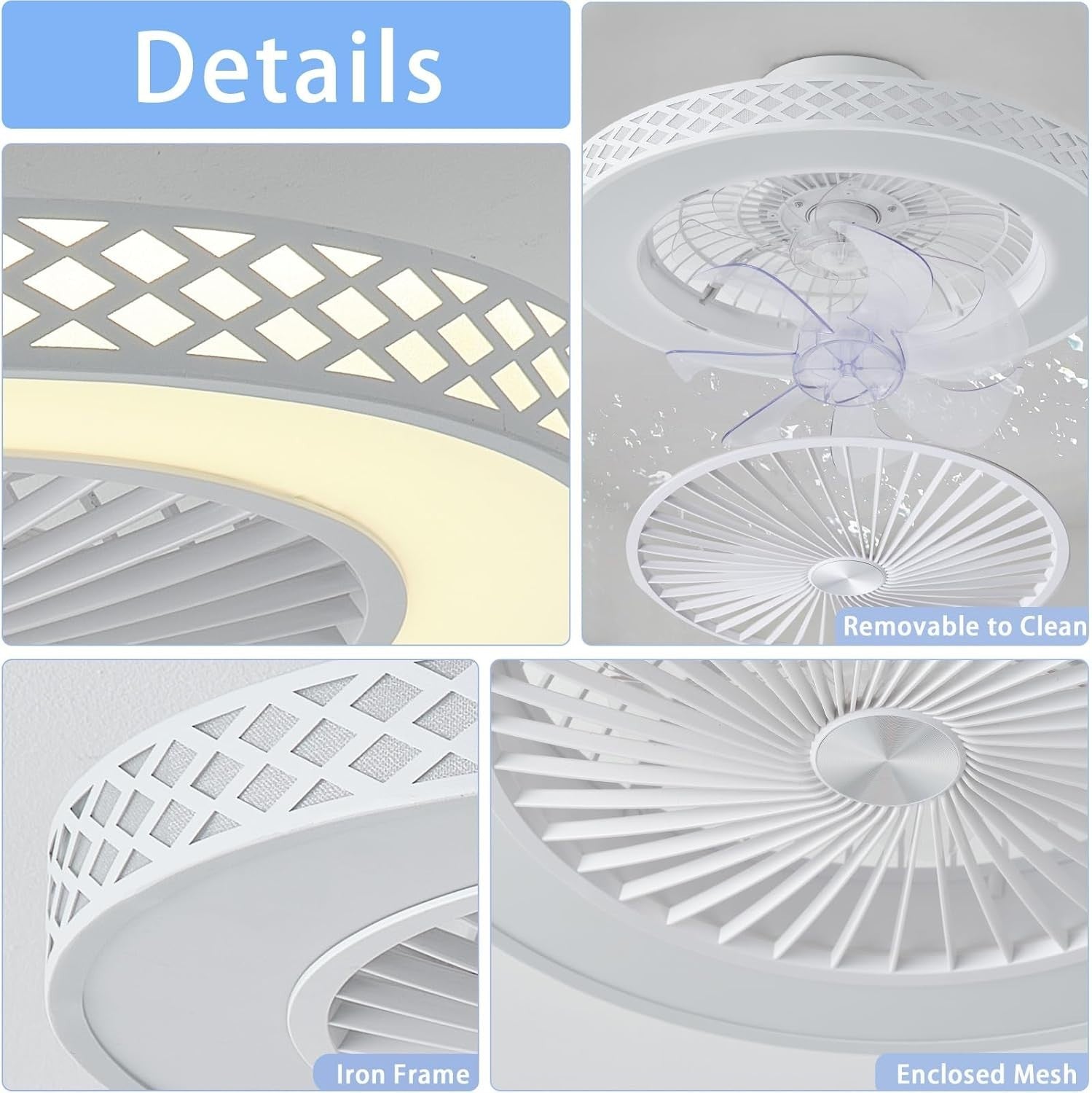 50W Ceiling Fan Light, 3 Speeds, Dimmable LED, Remote Control
