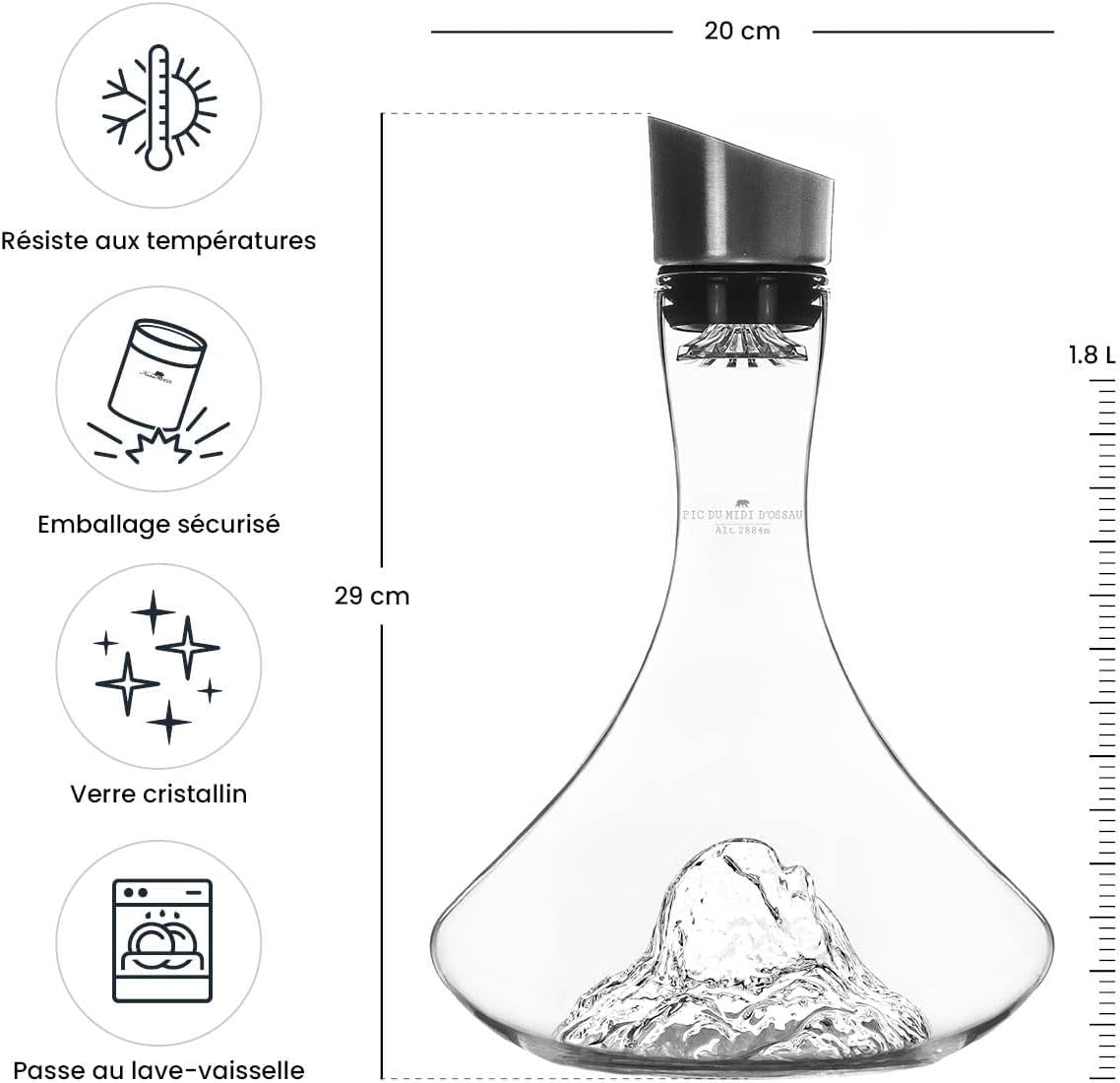 Hand-Blown 1.8L Crystal Wine Decanter with Mountain Base & 3-in-1 Stopper