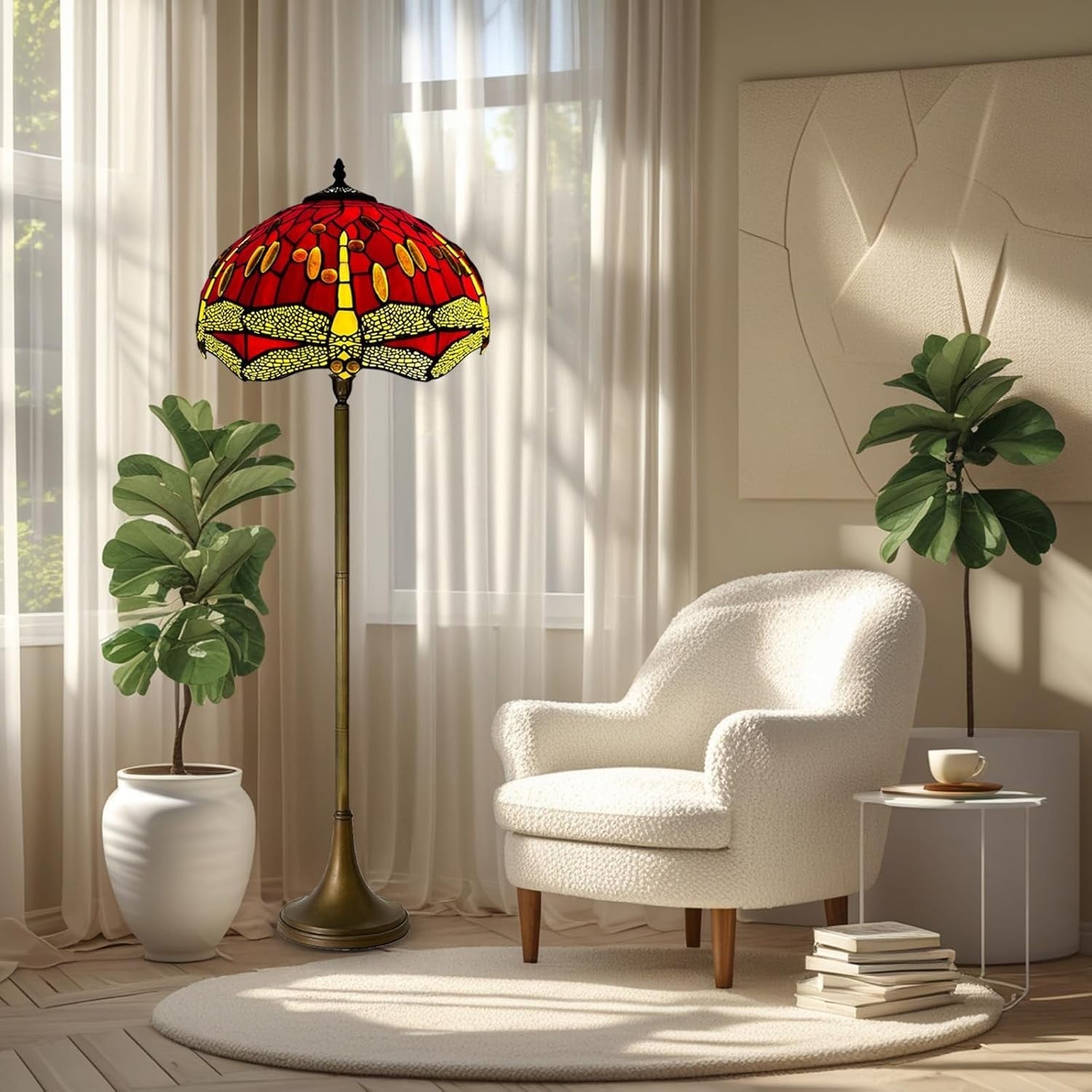 Tiffany Style Floor Lamp Handcrafted Stained Glass 16in Antique Design Light