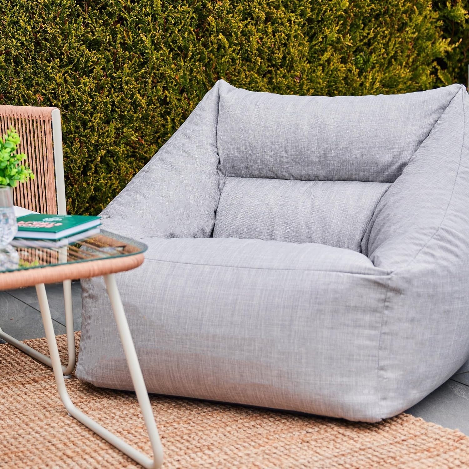Large Grey Bean Bag Chair Indoor Outdoor Water-Resistant Armchair Seat