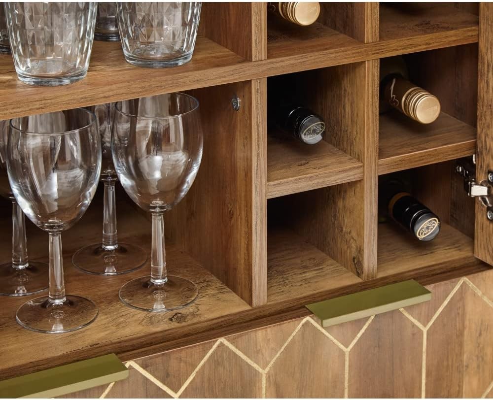 Modern Gold Bar Cabinet with Wine Rack & Drawer | Home Drinks Sideboard Unit