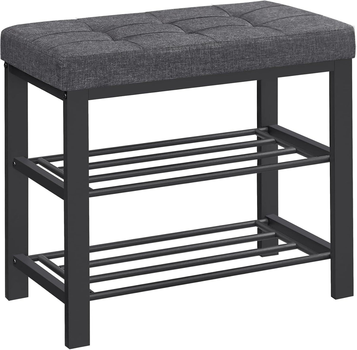 3 Tier Shoe Rack Bench Padded Seat Metal Frame Grey Black Entryway Storage Unit