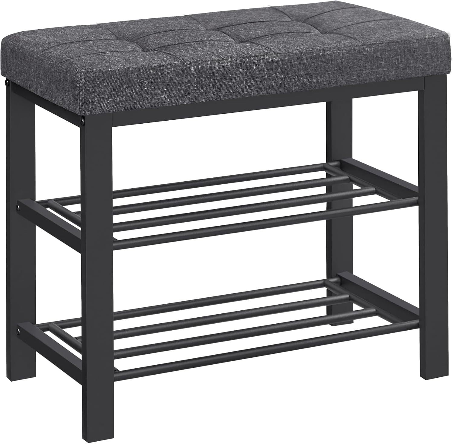 3 Tier Shoe Rack Bench Padded Seat Metal Frame Grey Black Entryway Storage Unit