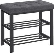 3 Tier Shoe Rack Bench Padded Seat Metal Frame Grey Black Entryway Storage Unit