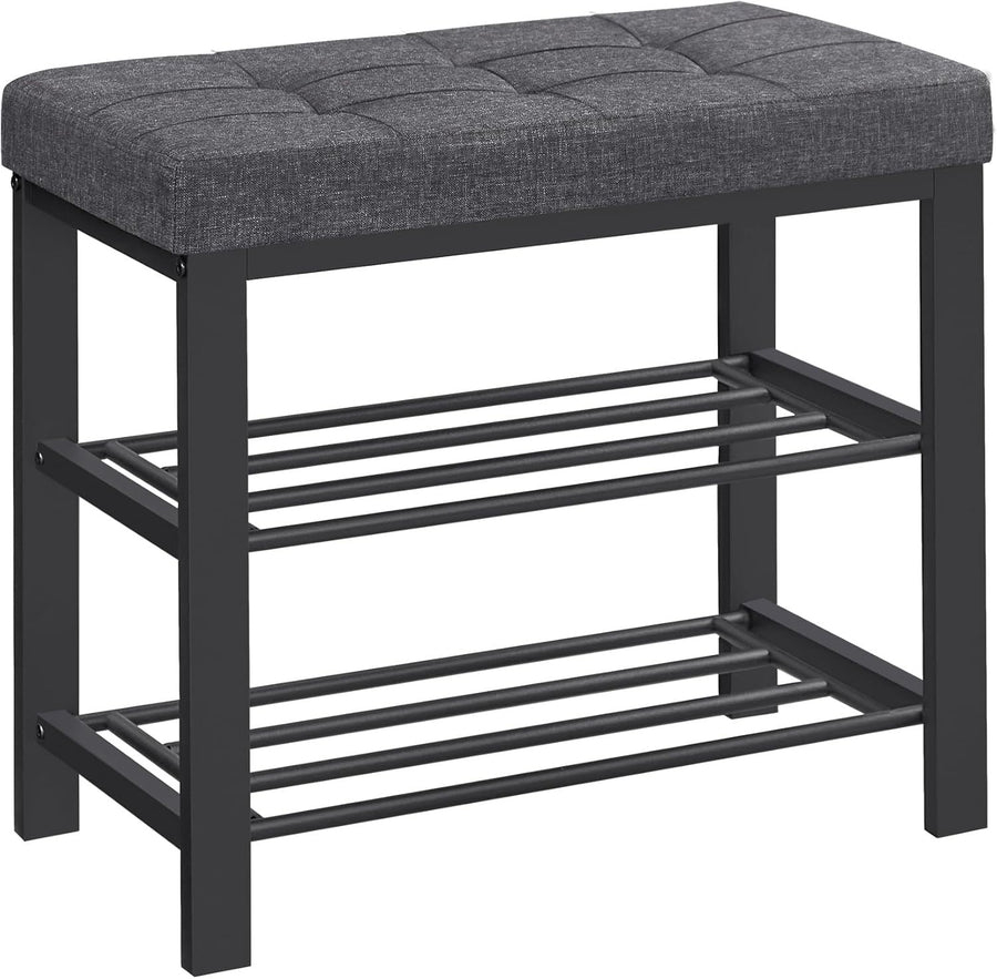 3 Tier Shoe Rack Bench Padded Seat Metal Frame Grey Black Entryway Storage Unit
