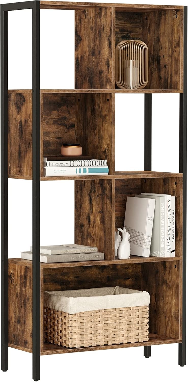 Industrial Cube Bookcase Storage Shelf – Rustic Brown Room Divider & Display Rac