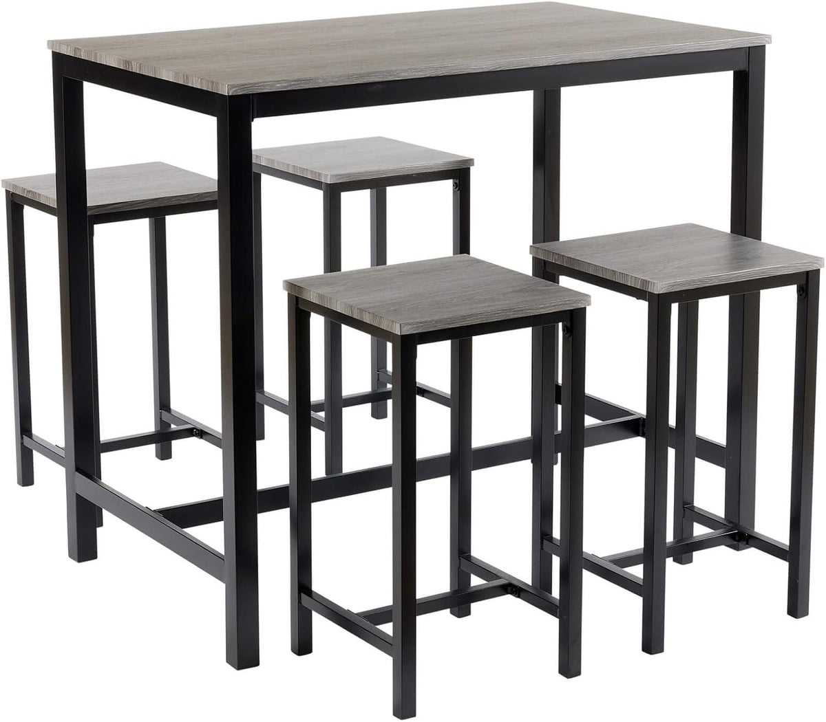 5-Piece Breakfast Bar Table Set with 4 Stools Grey Industrial Dining Furniture