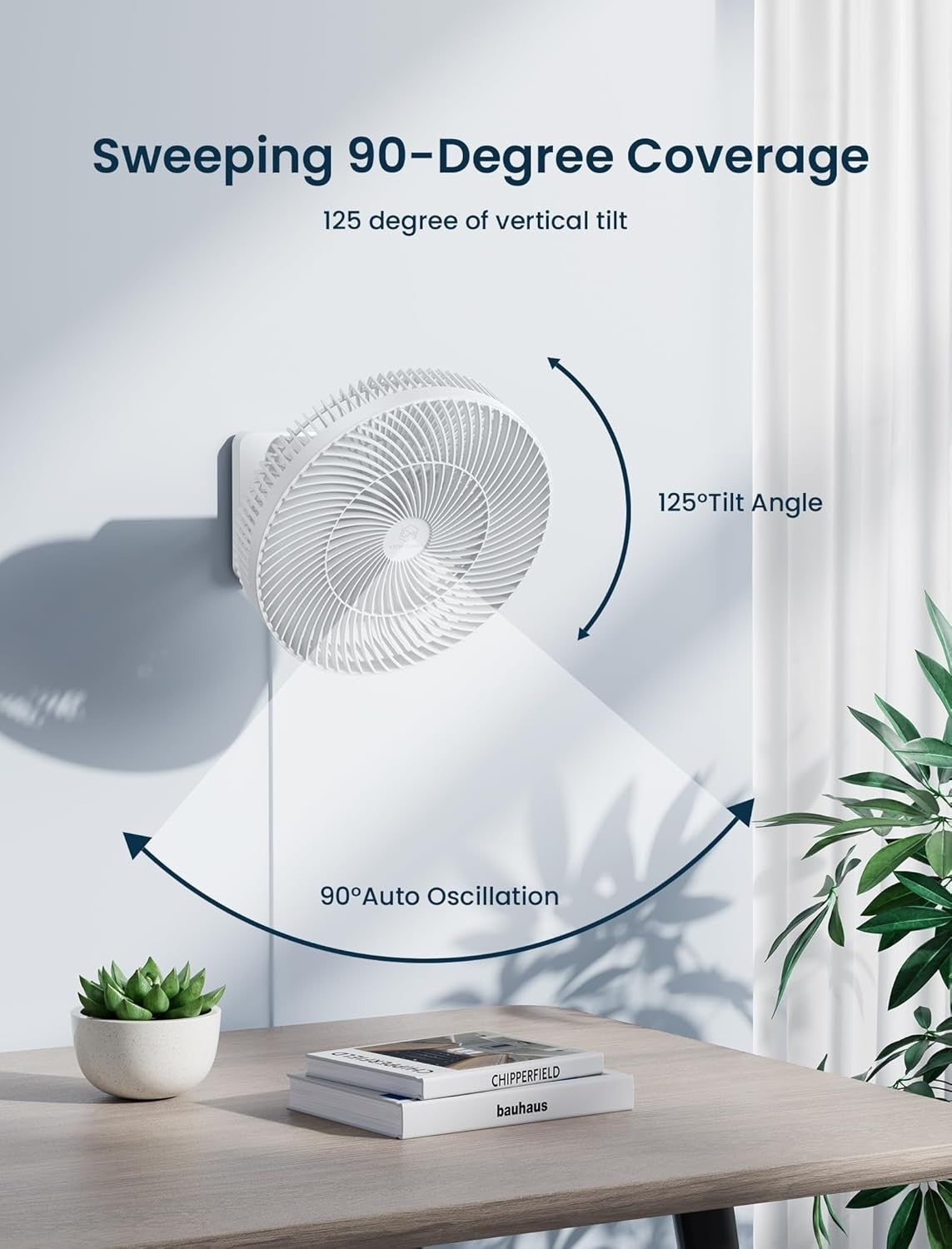 12" Wall Mount Fan Remote Control 4-Speed Quiet Cool Adjustable Tilt Timer White
