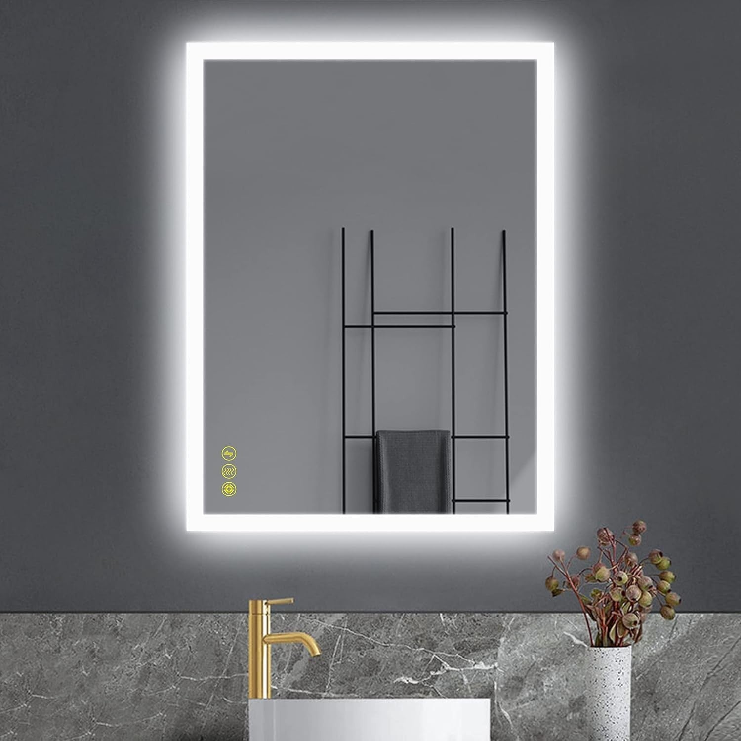 LED Bathroom Mirror 60x80cm Anti-Fog Backlit Wall Mount Dimmable Light