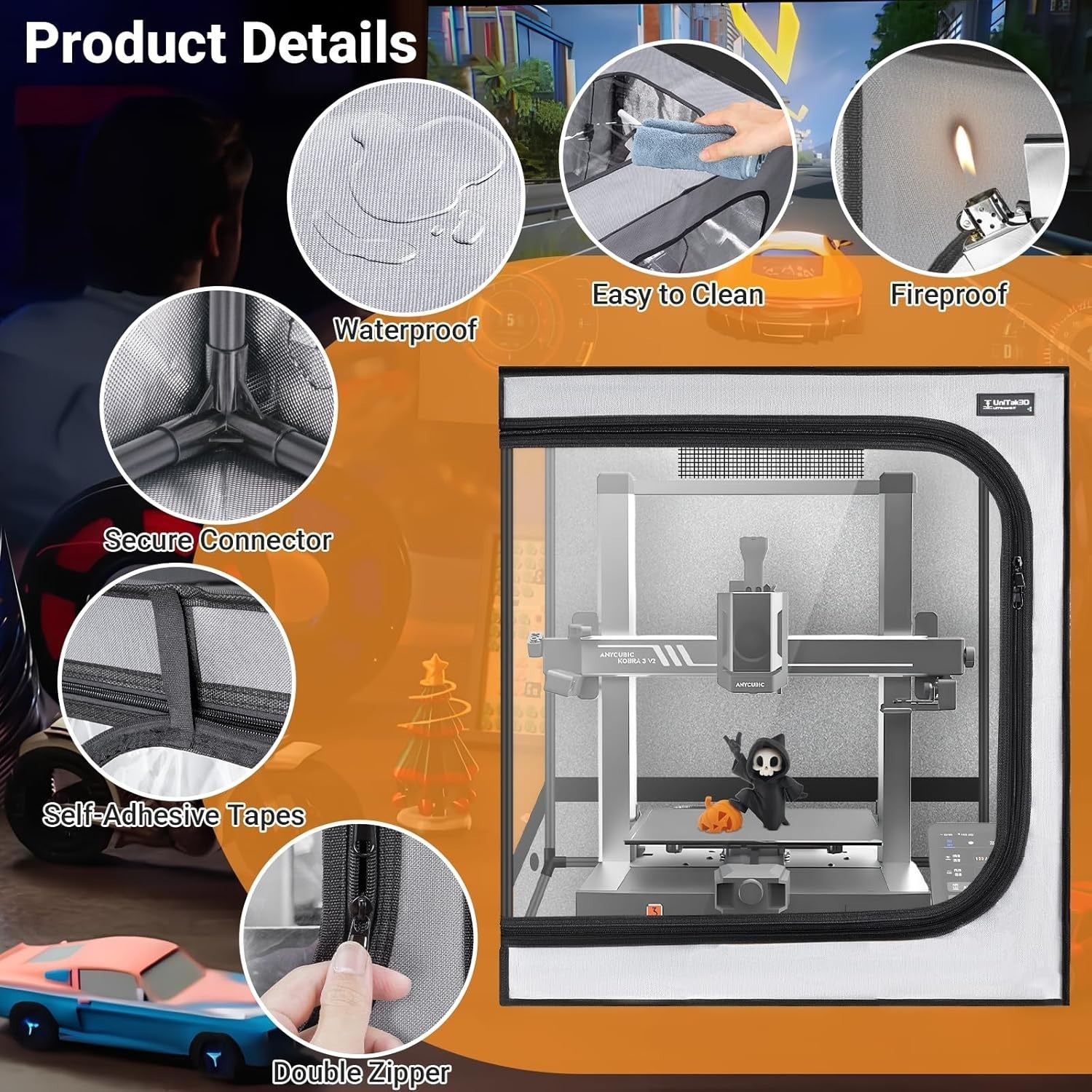3D Printer Enclosure Fireproof Ventilated LED Noise Reduction Large