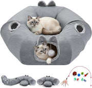 Large Cat Tunnel Bed Foldable Donut Play Tunnel w Washable Cushion