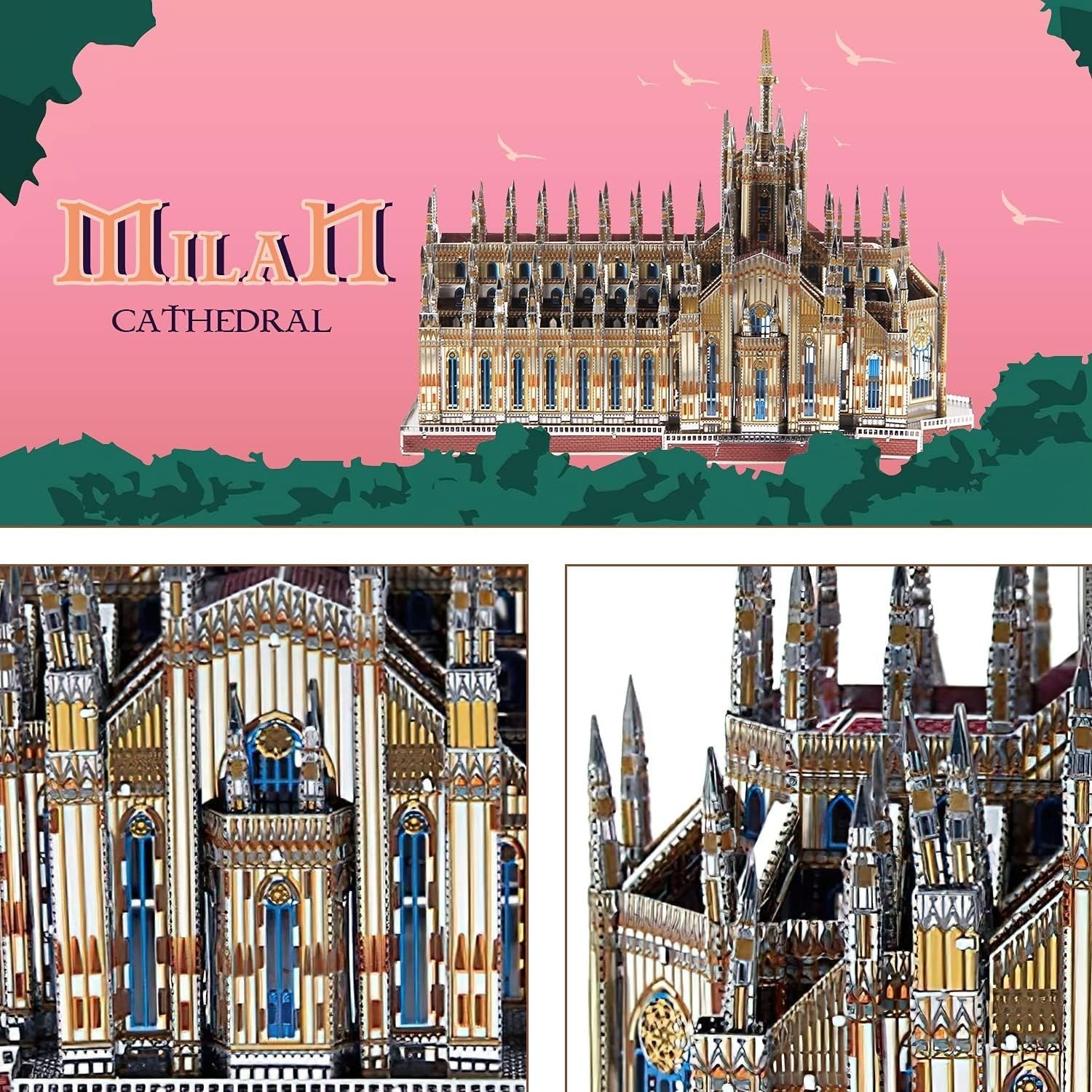3D Metal Milan Cathedral Puzzle Model Building Kit, Laser Cut Jigsaw