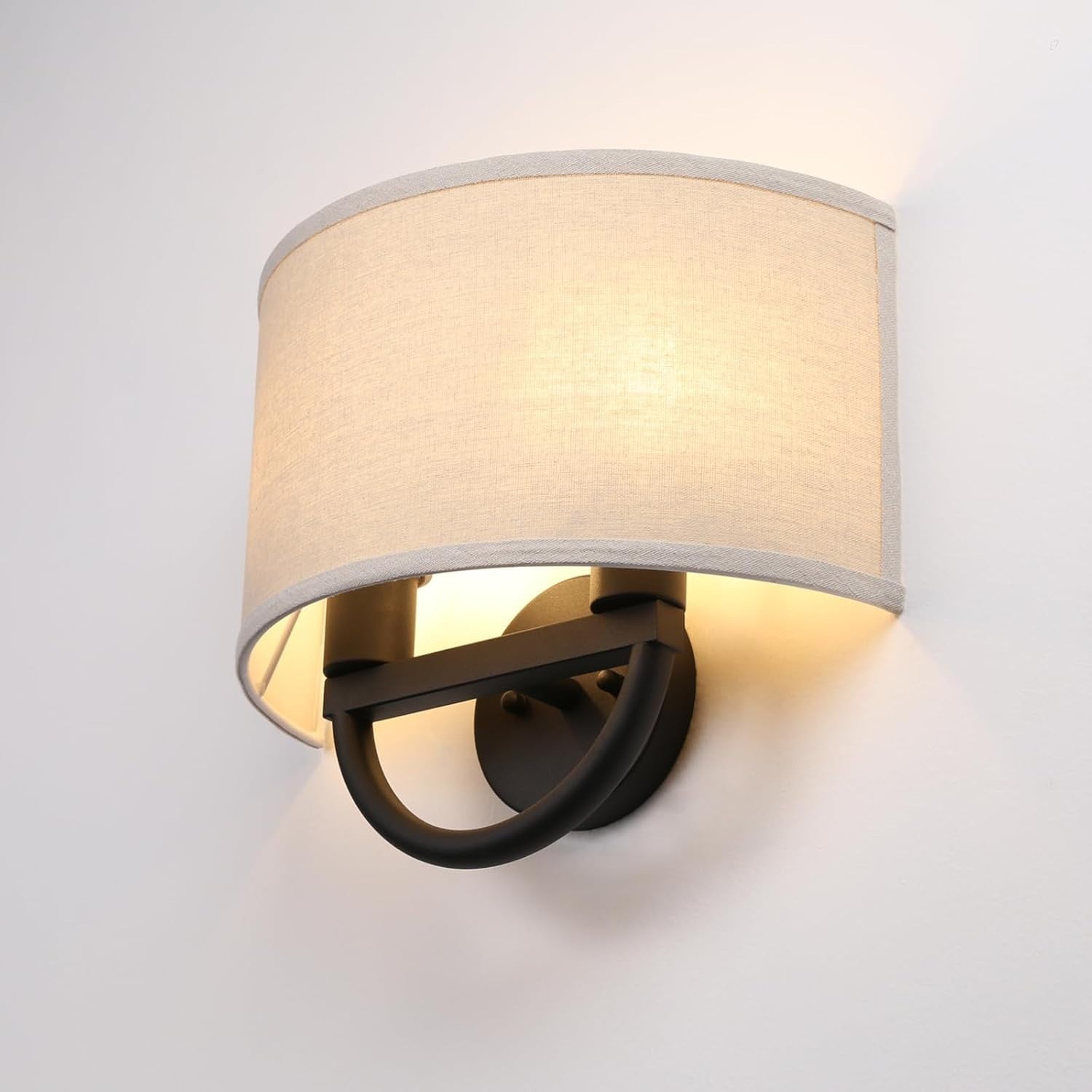 2-Light Wall Sconce with Linen Shade, Retro Antique Look, Easy Install