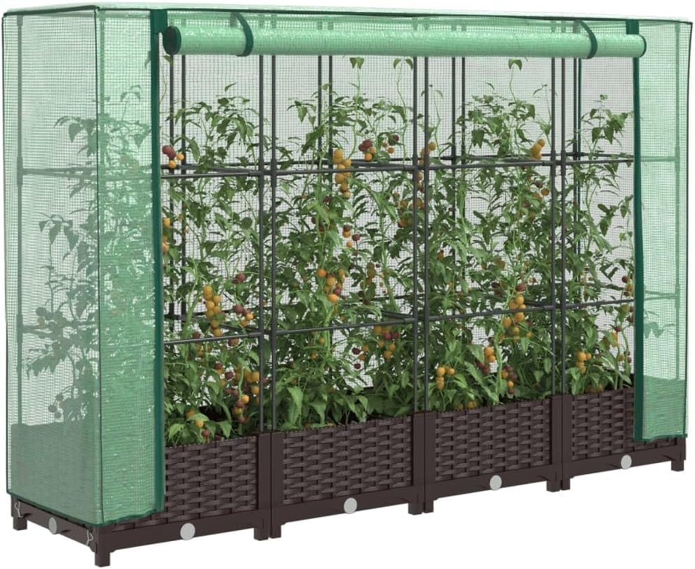 Large Rattan Look Garden Planter with Greenhouse Cover – 160x40x23cm
