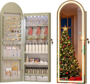LED Arched Jewelry Armoire Wall or Door Mounted Lockable Mirror Green