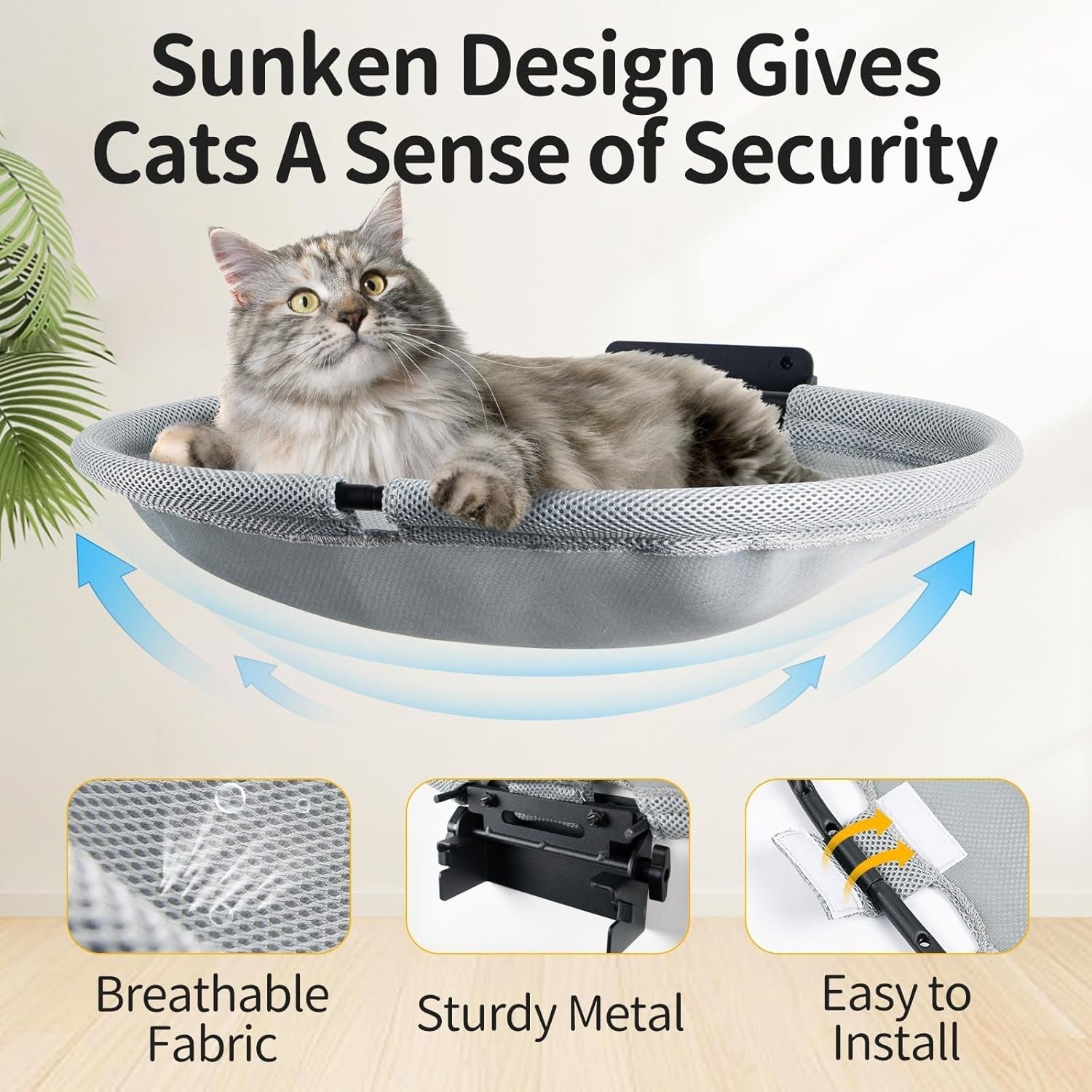 Wall Mounted Cat Hammock Foldable Double Deck Metal Cat Bed Shelf