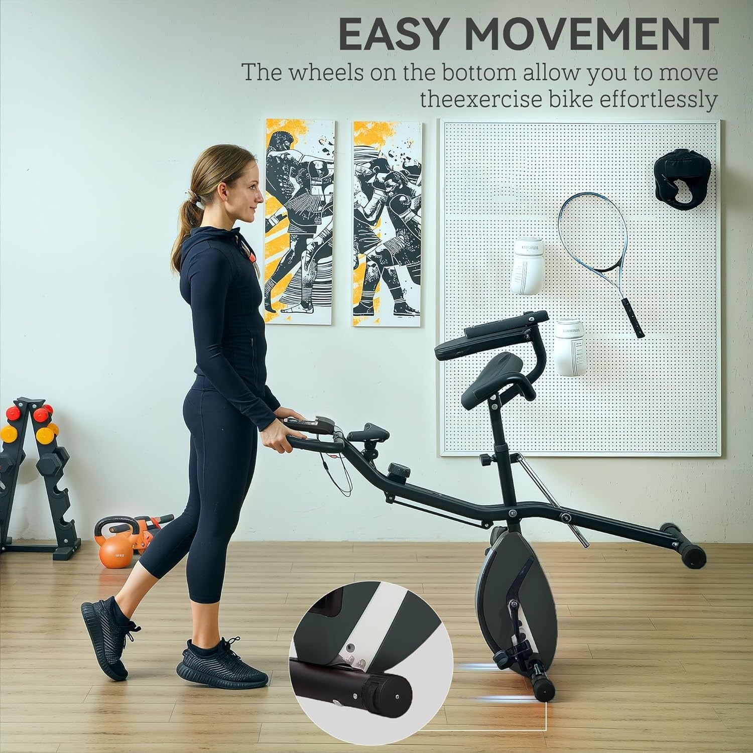 5-in-1 Folding Exercise Bike Upright/Recumbent 8-Level Magnetic LCD Bands