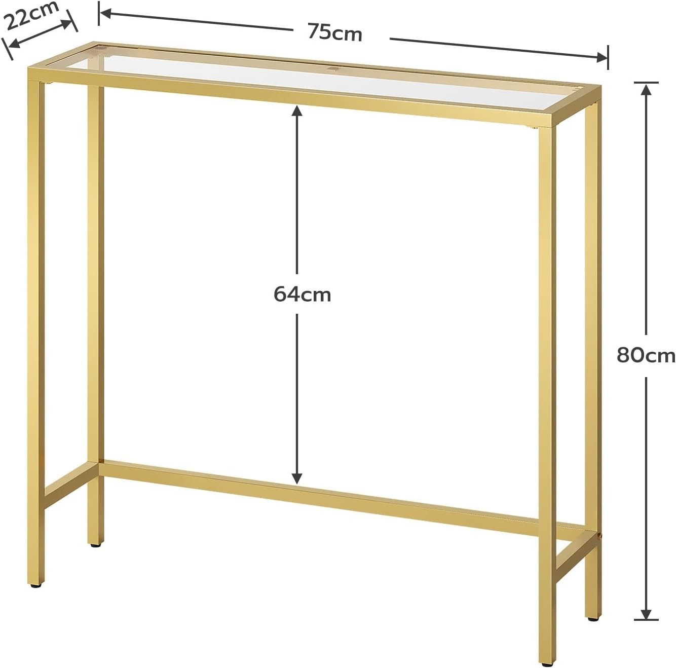 Tempered Glass Console Table Slim Gold Frame for Entryway & Living Room