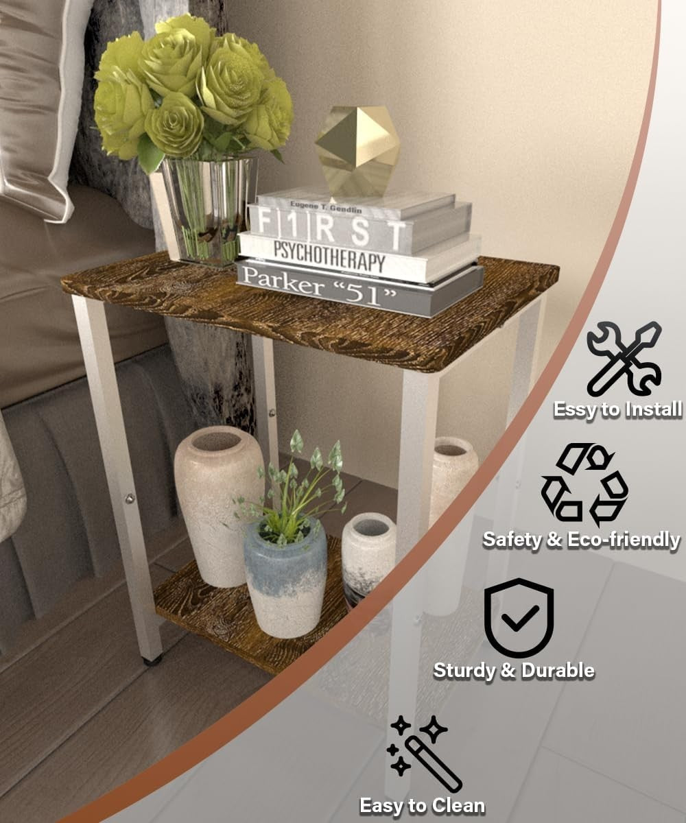 Narrow 2-Tier Side Table with Storage – Small Space Nightstand Shelf Unit