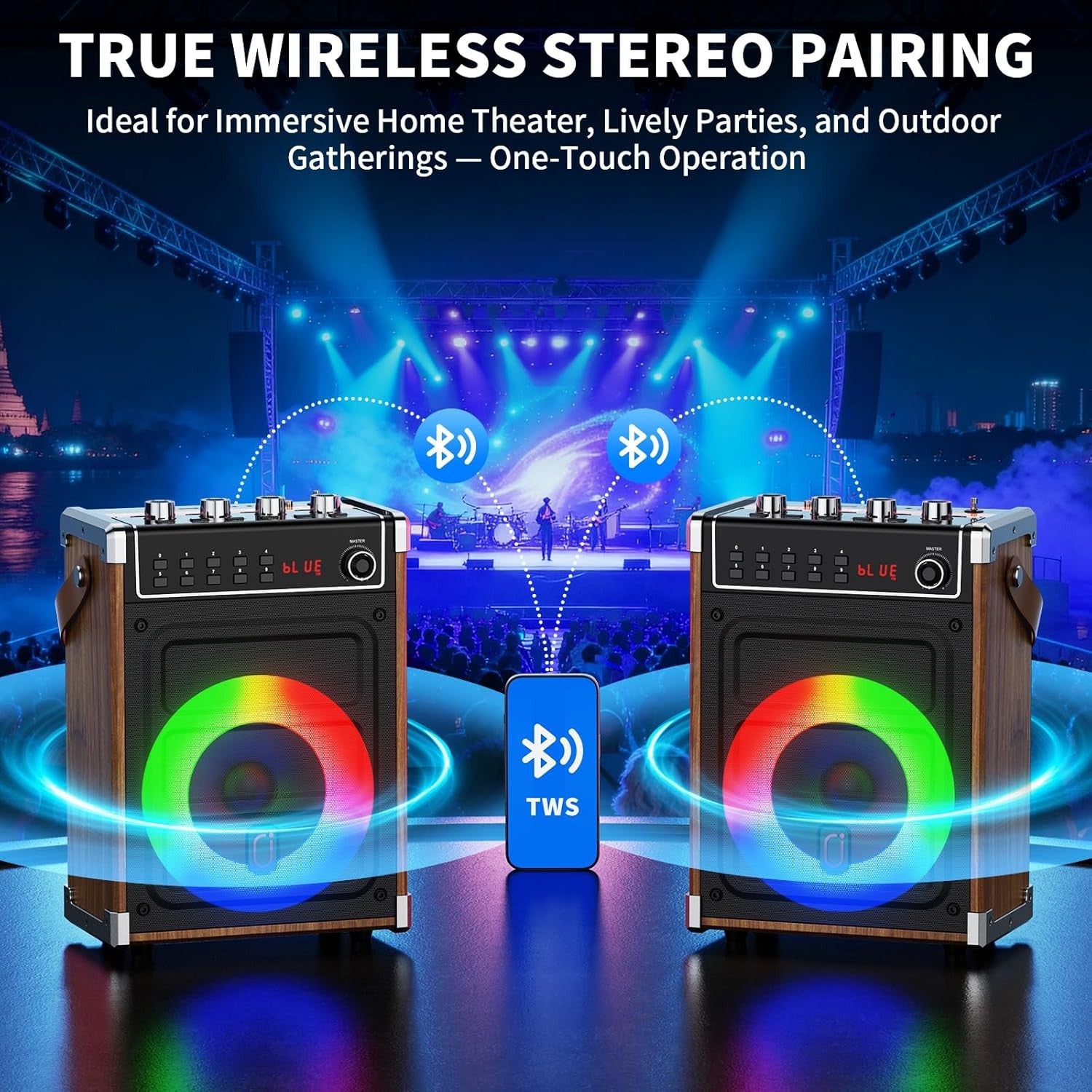 Karaoke Machine with 2 Wireless Mics Bluetooth PA LED
