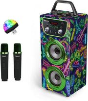 Neon Kids Karaoke Machine 2 Wireless Mics Green Bluetooth FM