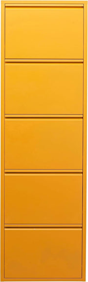 Slim 5-Drawer Shoe Cabinet Yellow– Space-Saving Metal Tilt Rack 170x50x15cm