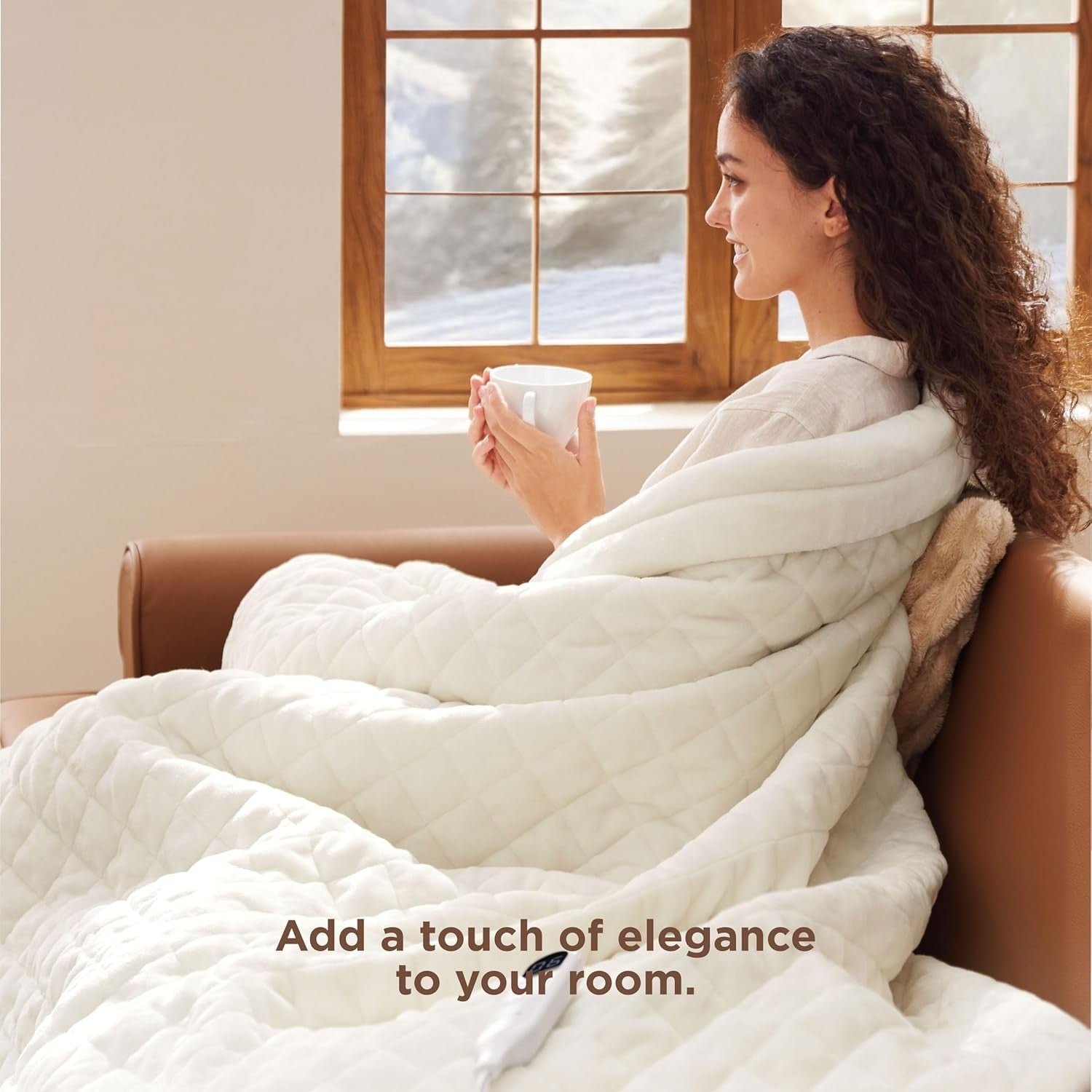 White Quilted Electric Heated Throw Blanket 6 Heat Timer Fast Warm 160x130cm
