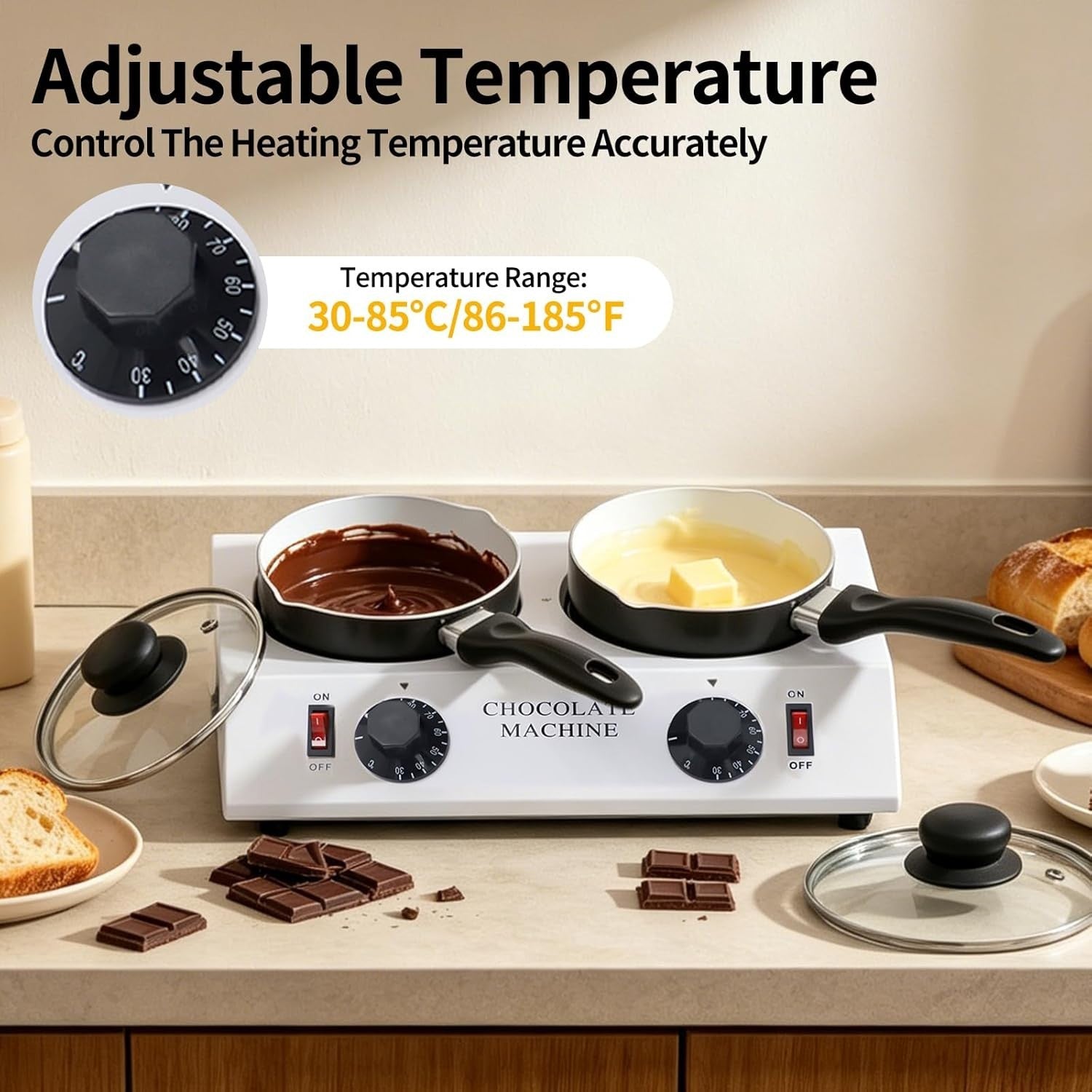 Double Pot Chocolate Tempering Machine Electric Melting Warmer 40W