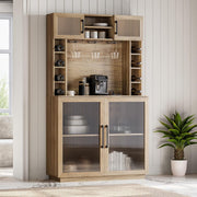 72" Rustic Wine Bar Cabinet with Power Outlet & Hutch | Glass Rack