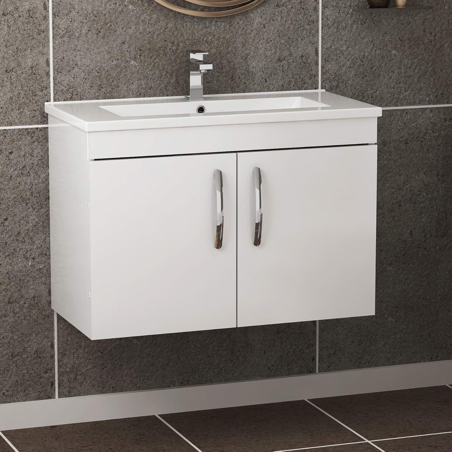 800mm Wall Mounted Gloss White Vanity Unit with Basin 2 Door Bathroom Cabinet