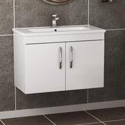 800mm Wall Mounted Gloss White Vanity Unit with Basin 2 Door Bathroom Cabinet