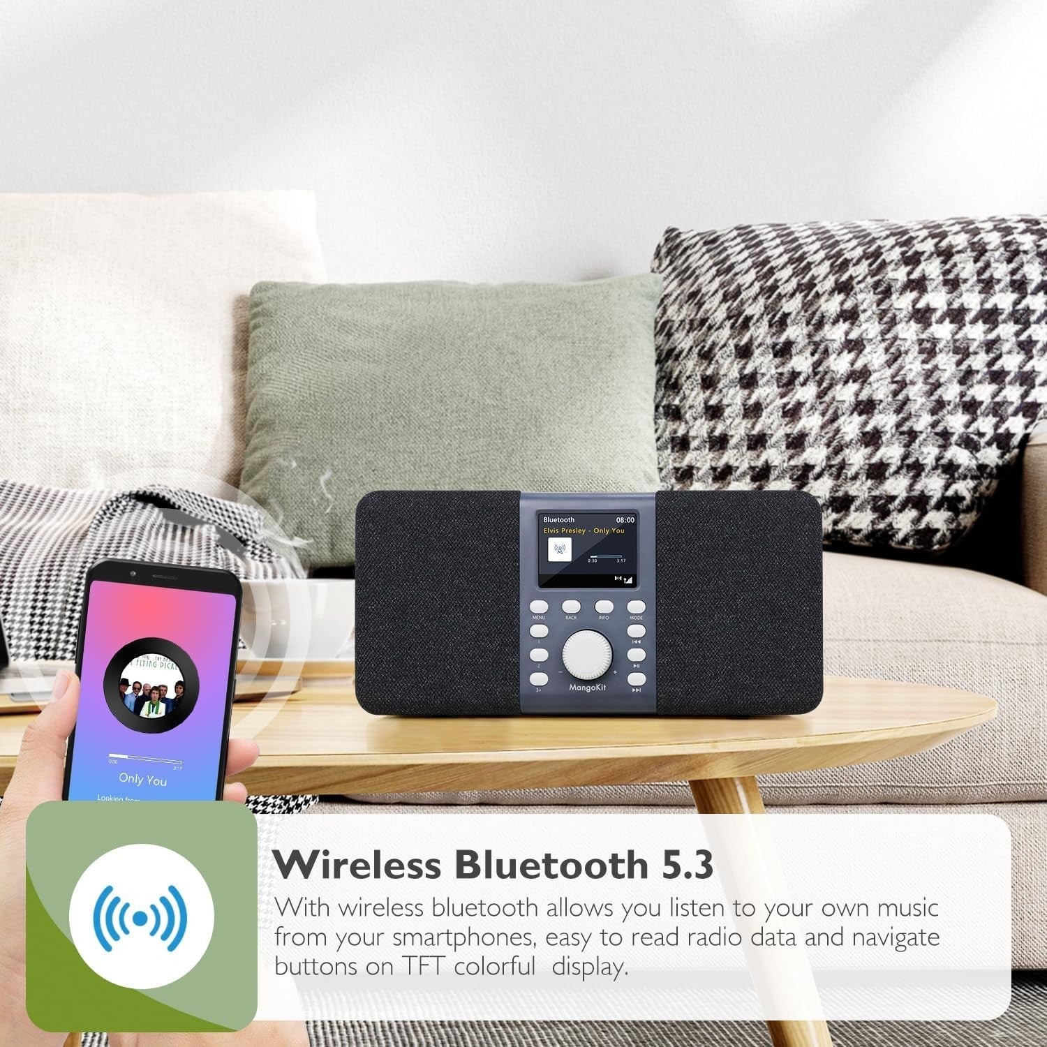 Stereo DAB DAB+ FM Radio Bluetooth Kitchen Alarm Dark Grey