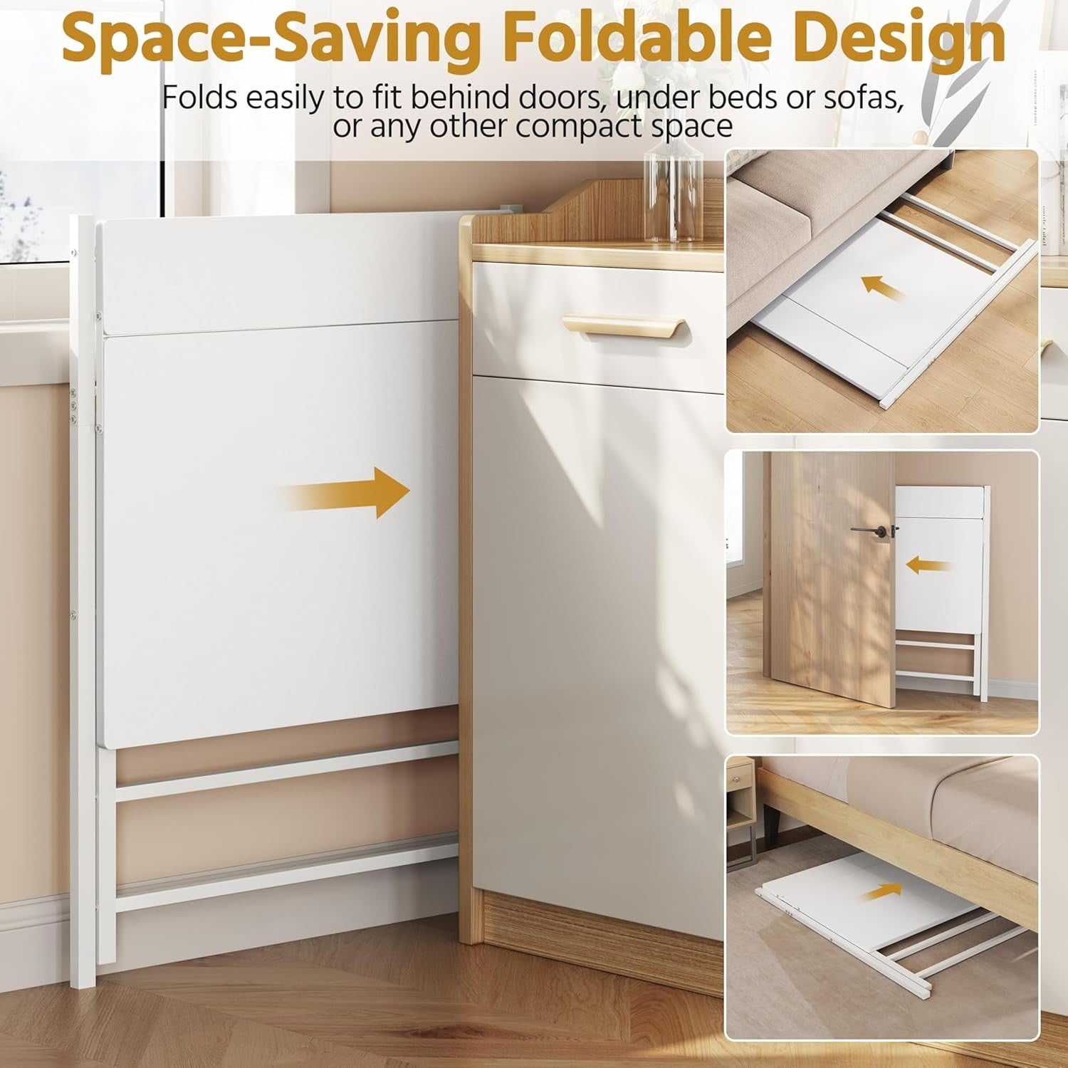Foldable Computer Desk Small Space with Monitor Stand 80cm White