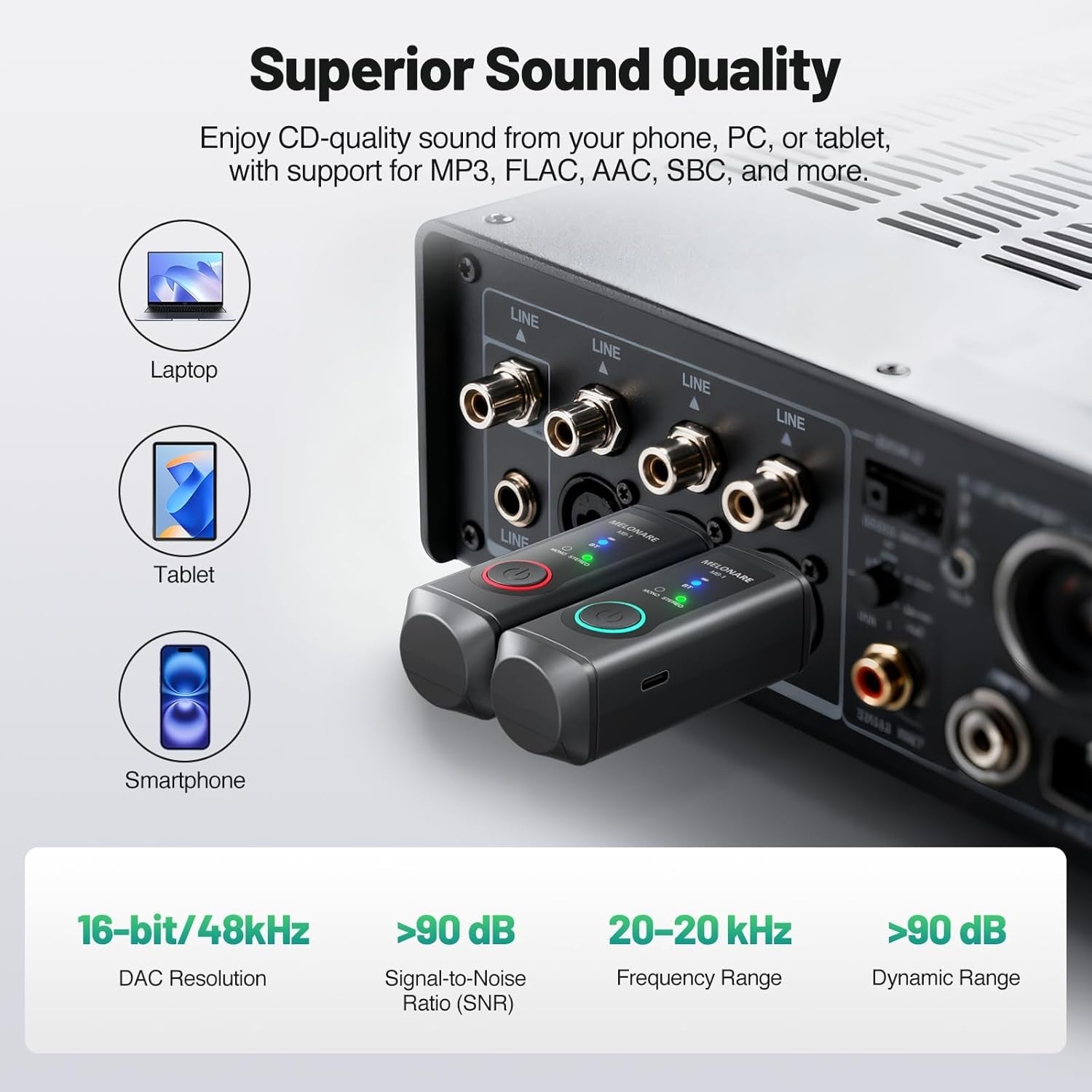 Wireless XLR Bluetooth 5.3 Receiver Black 150ft 15H Battery