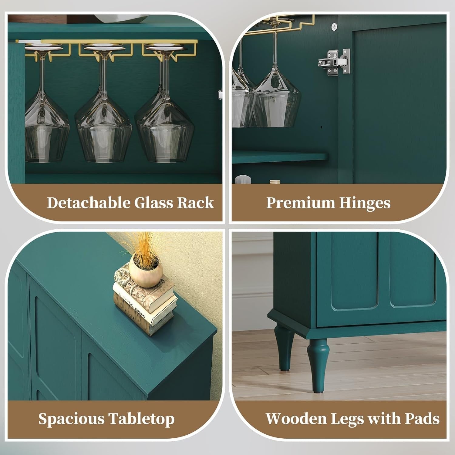 Modern Green Sideboard with Wine Glass Rack, Storage Cabinet for Living Room