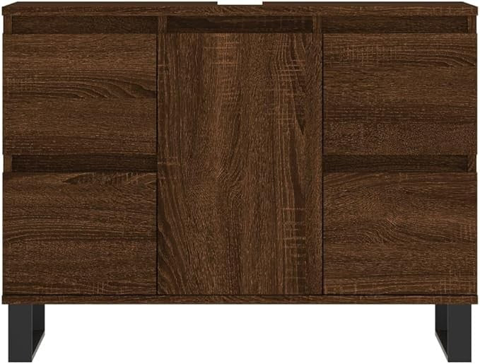 Wide Brown Oak Bathroom Sink Cabinet 80x33x60cm Under Basin Storage with Drawers