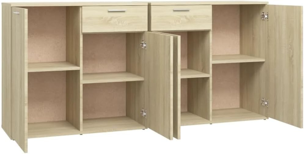 Sideboard Cabinet 4 Door 2 Drawer Storage Oak Wood Unit for Living Room