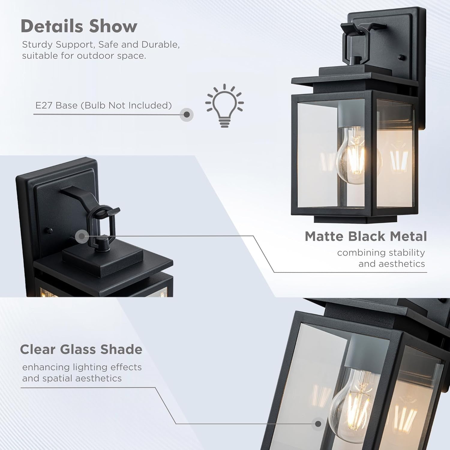 Outdoor Wall Lantern 2 Pack Black Modern E27 Waterproof Porch Light IP44