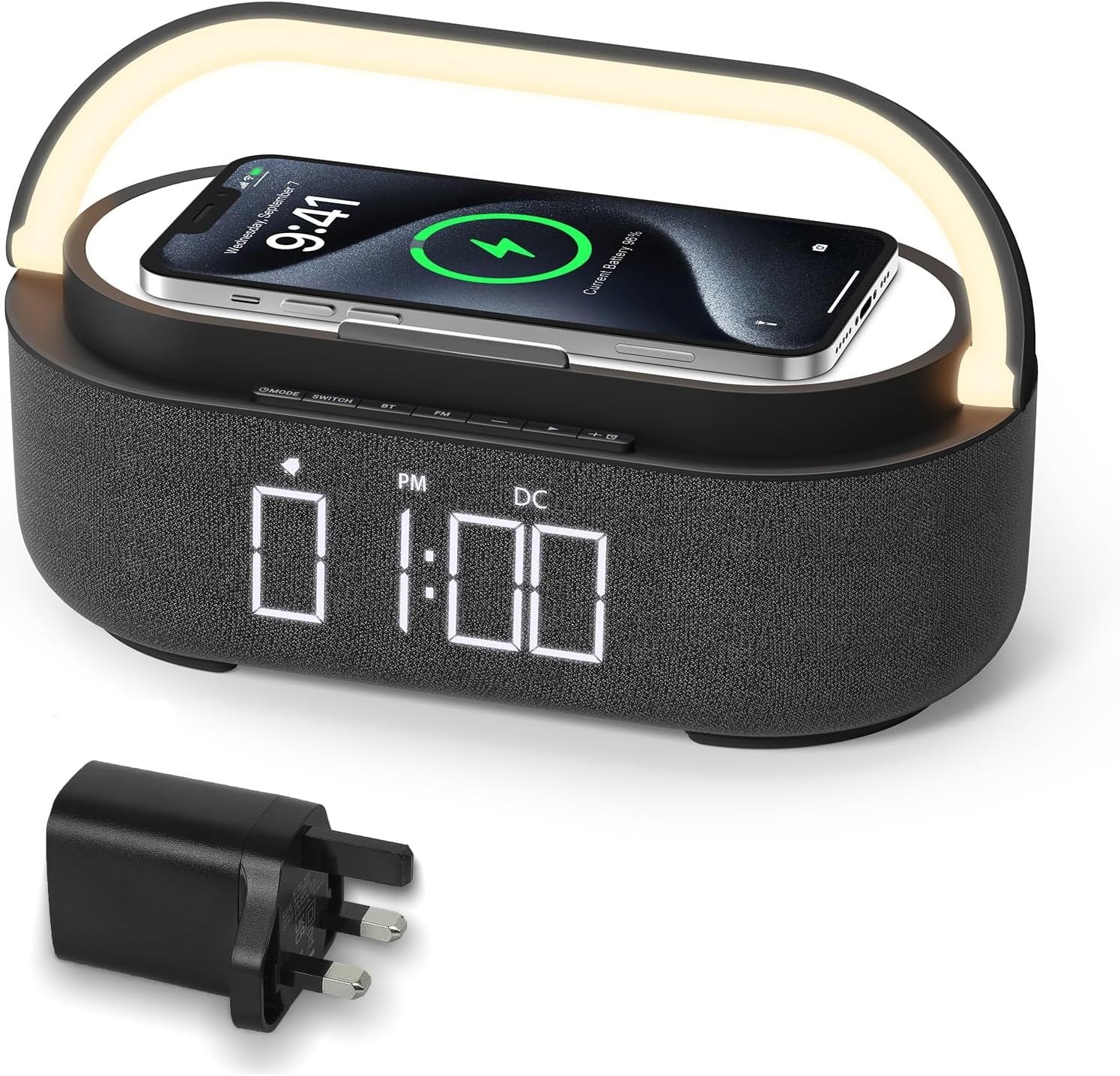 Bluetooth Alarm Clock Wireless Charger Speaker FM Radio Snooze