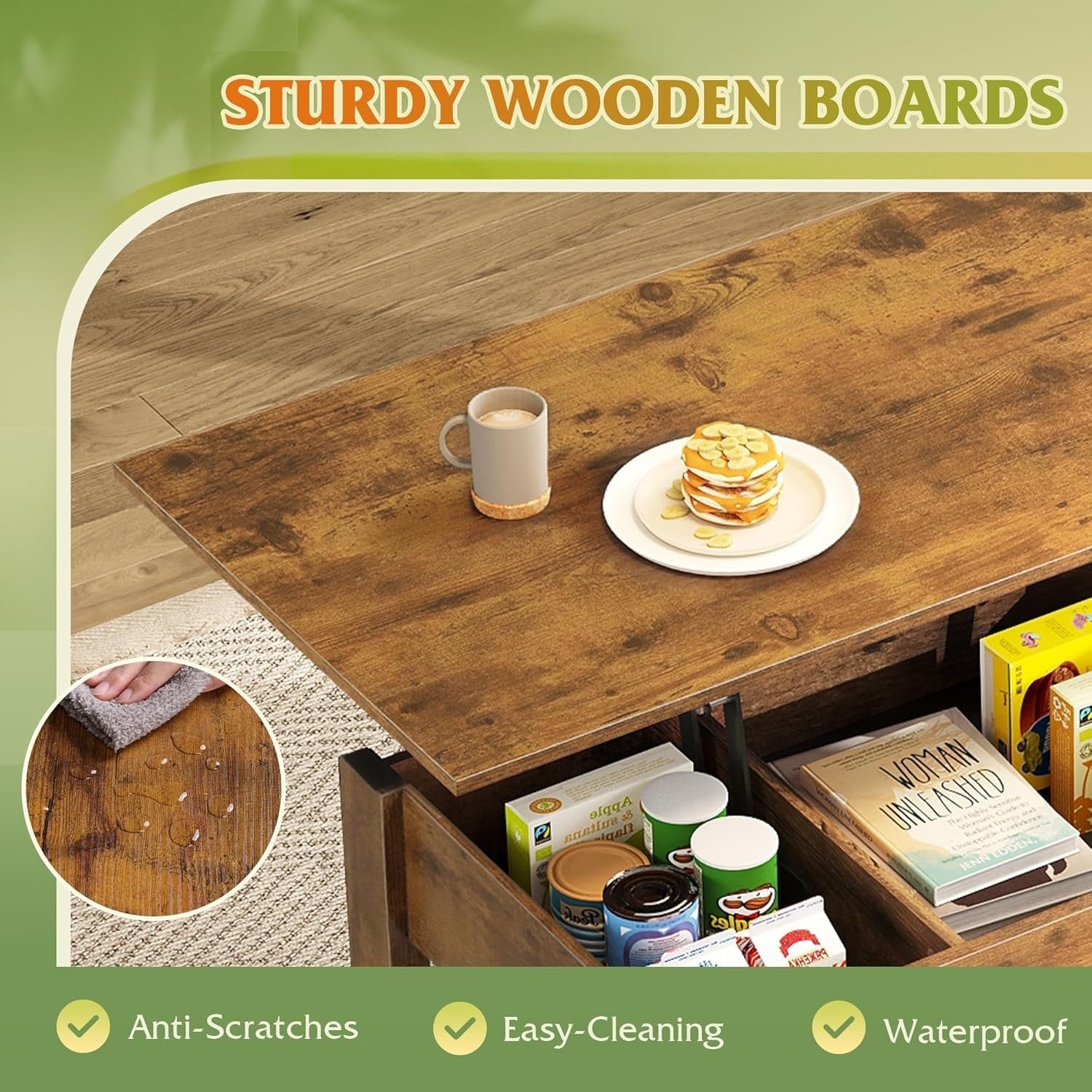 Lift Top Coffee Table with Storage Drawers & Hidden Compartment 100x50cm