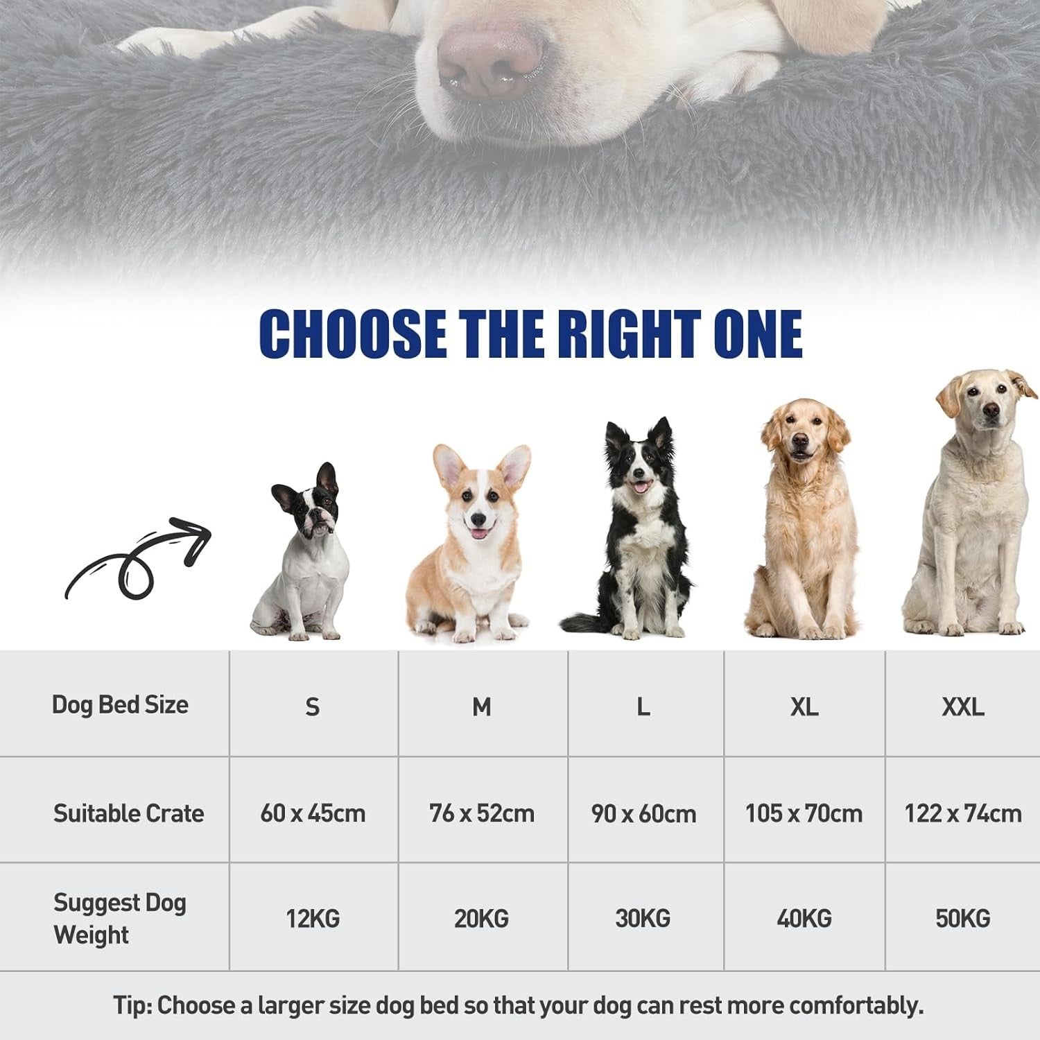 XL Fluffy Calming Dog Bed Washable Crate Mattress 105x70cm