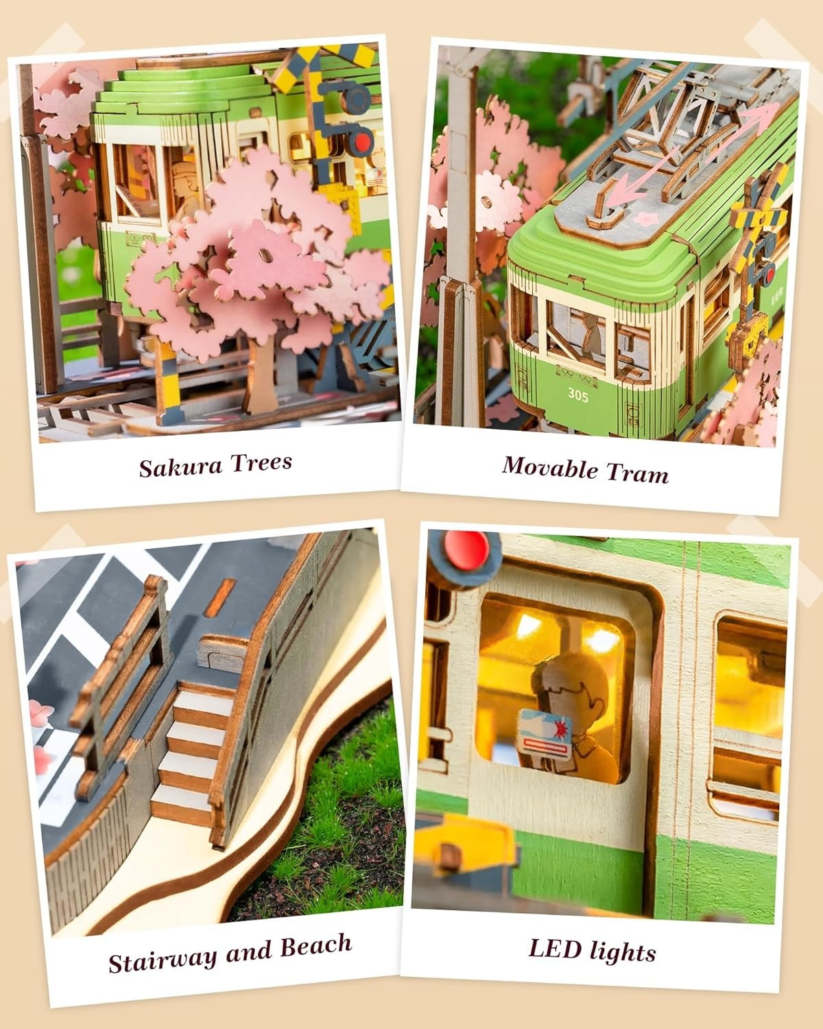 3D Wooden Sakura Puzzle with LED Lights - Romantic Model Kit Decor