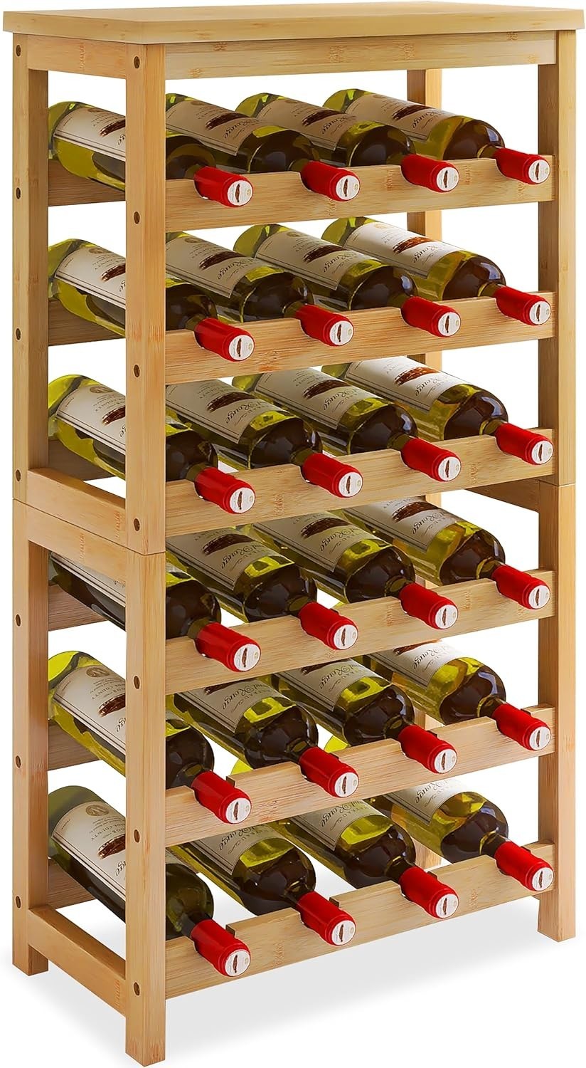 24 Bottle Wine Rack Freestanding 6 Tier Bamboo Storage Shelf