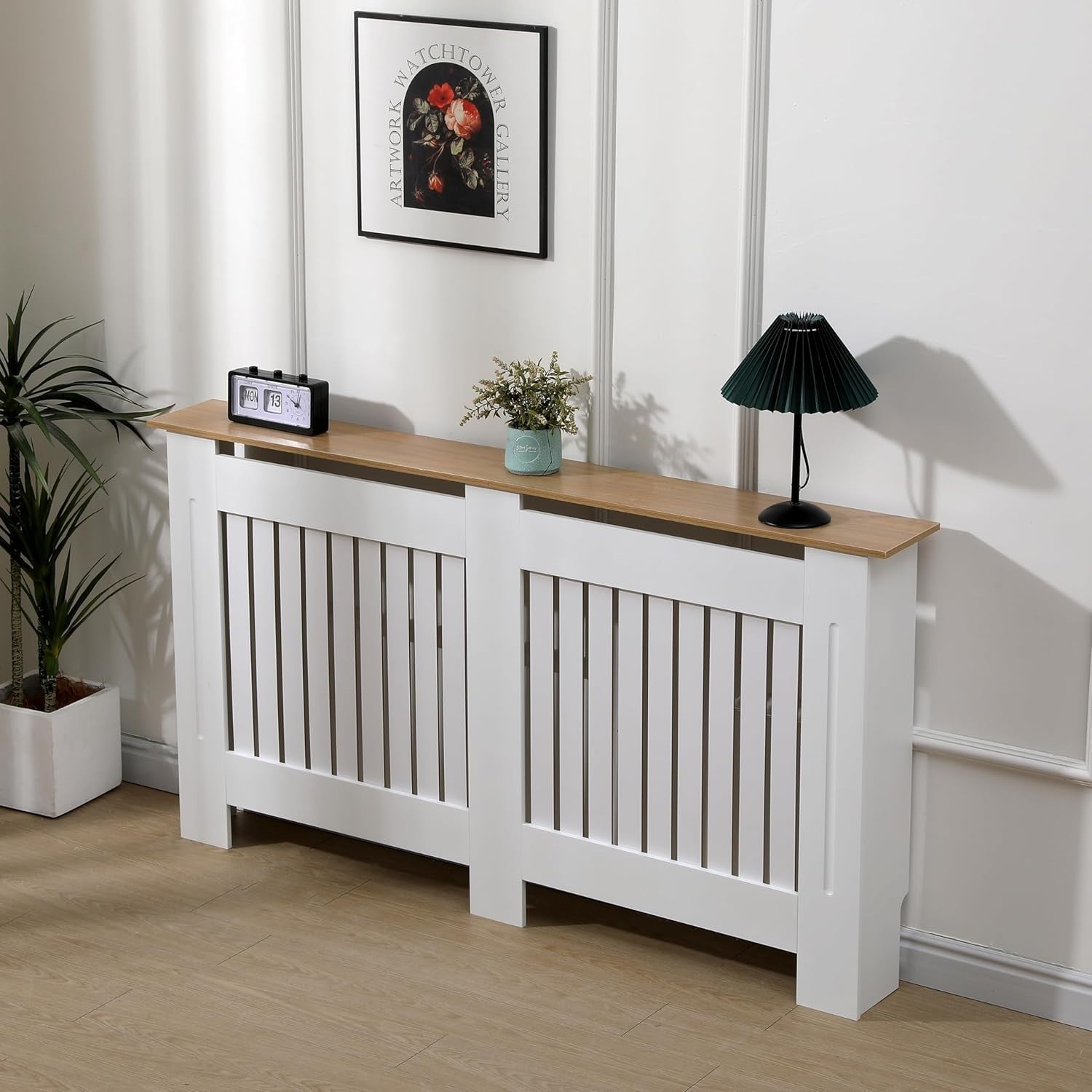 Extra Large Radiator Cover | White Oak Vertical Slat MDF Cabinet – Modern Design