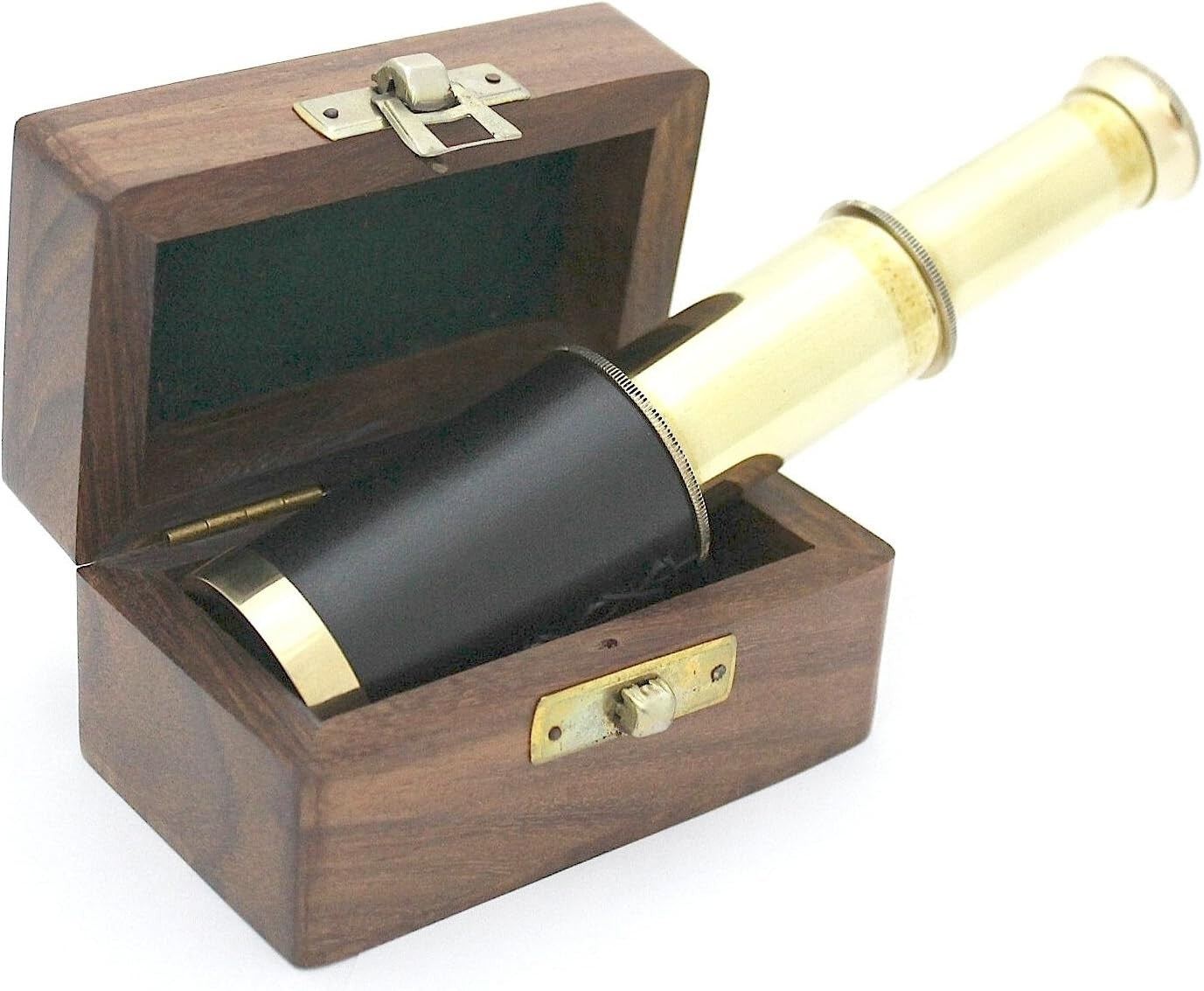 6" Brass Pocket Telescope with Wooden Box – Vintage Mini Scope
