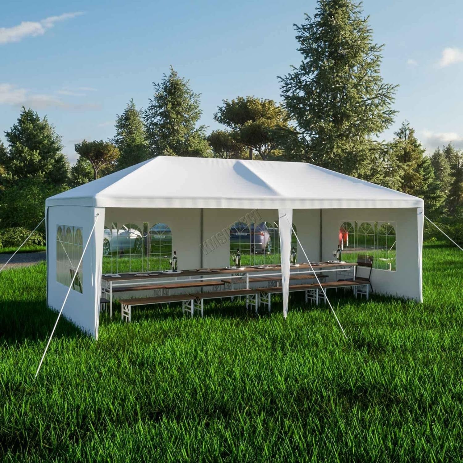 3x6M Steel Frame Gazebo With 6 Sidewalls Waterproof Garden Party Tent White