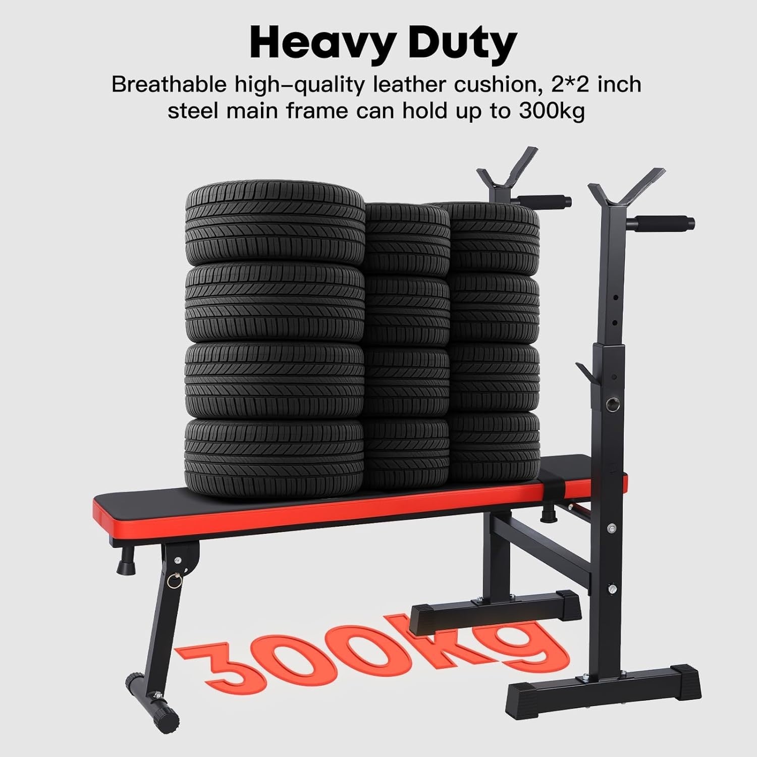 Folding Bench Press With Adjustable Barbell Rack & Dip Station